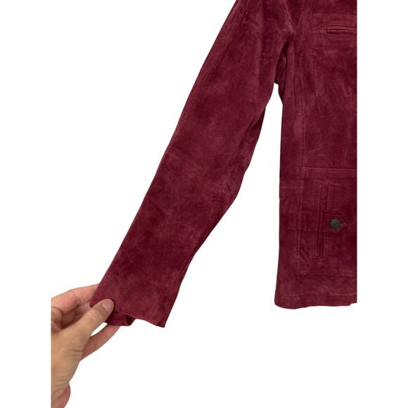 Ruff Hewn Burgundy Suede Leather Fitted Moto Utility Jacket Size Small - Picture 6 of 14